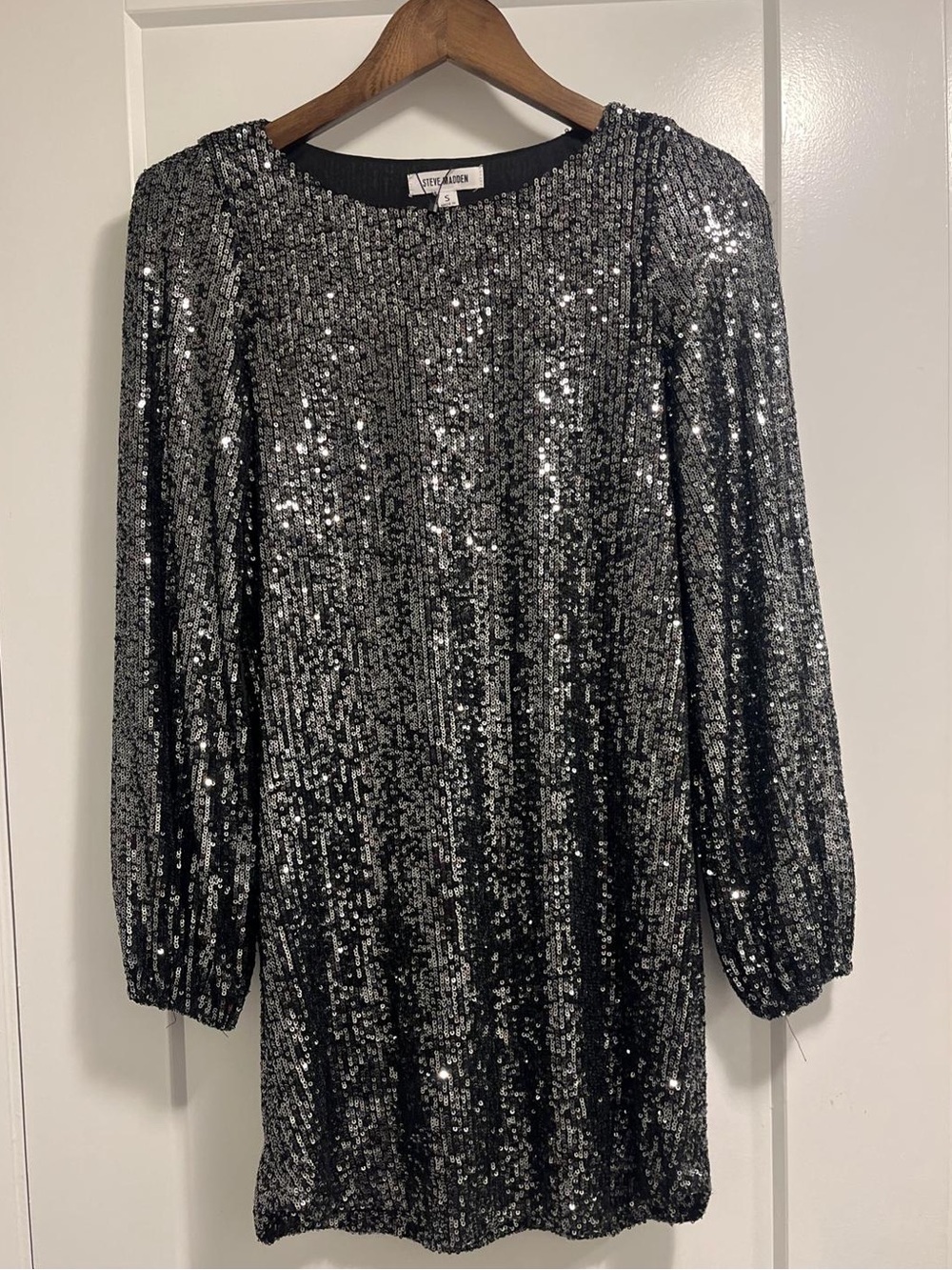Steve Madden Sequined Silver Dress with Long Sleeves